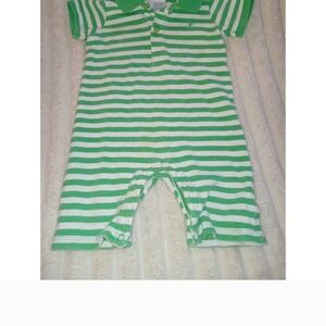 Polo Ralph Lauren Romper Boys Size 9 Months Green White Striped Short Sleeves